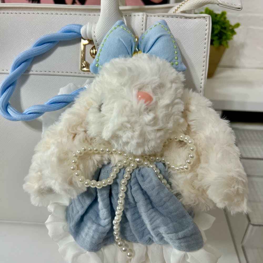 Cute Plush Bunny Bag Charm with Blue Dress